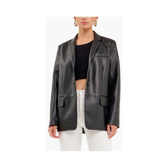NWT Endless Rose Faux Leather Oversized Blazer Black M Nordstrom $180 - Picture 1 of 5